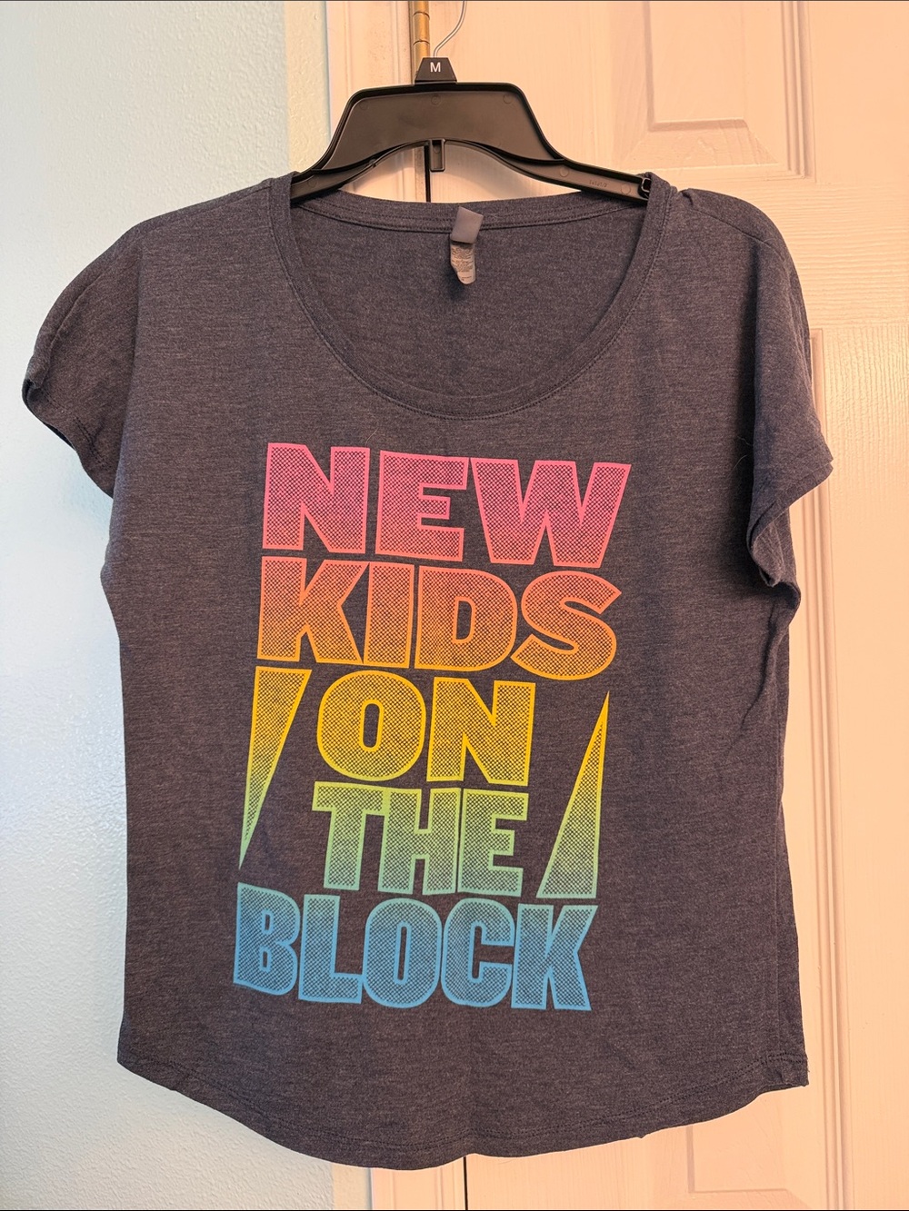 Women’s Oversized Navy Graphic Tee with Rainbow 'New Kids on the Block' Print